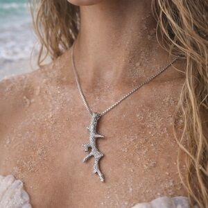 Sterling Silver Coral Pendant Necklace 925 Italy Mermaidcore Ocean Jewelry